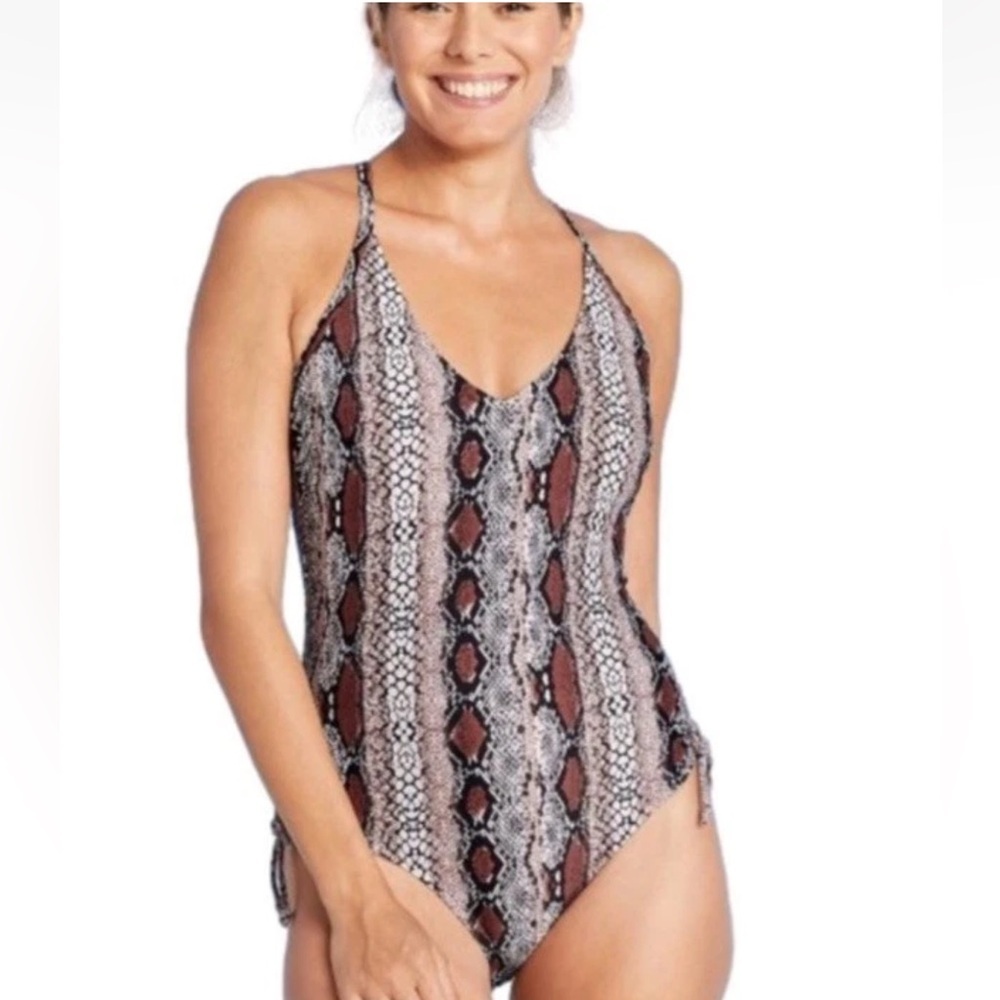 Kona Sol Snake-Print One-Piece Swimsuit - Brown & Black Size M